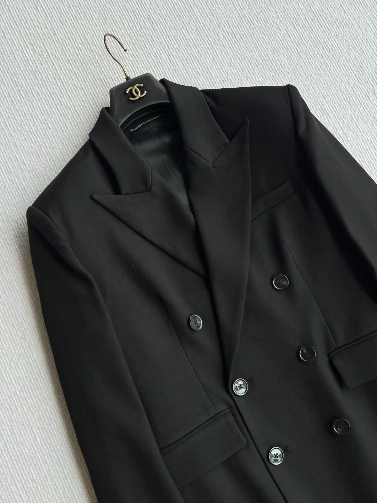 YSL 26s Double Breasted Blazer Black Wool Polyester 434498