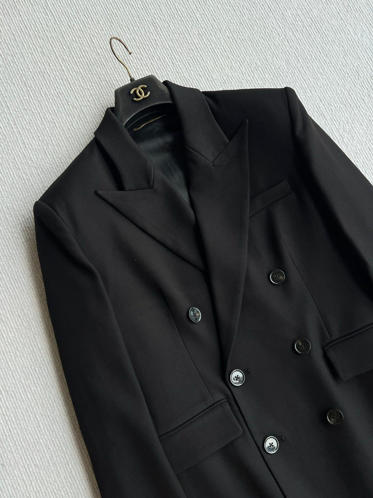 YSL 26s Double Breasted Blazer Black Wool Polyester 434498