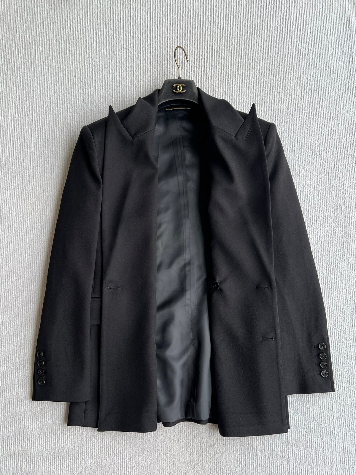YSL 26s Double Breasted Blazer Black Wool Polyester 434498
