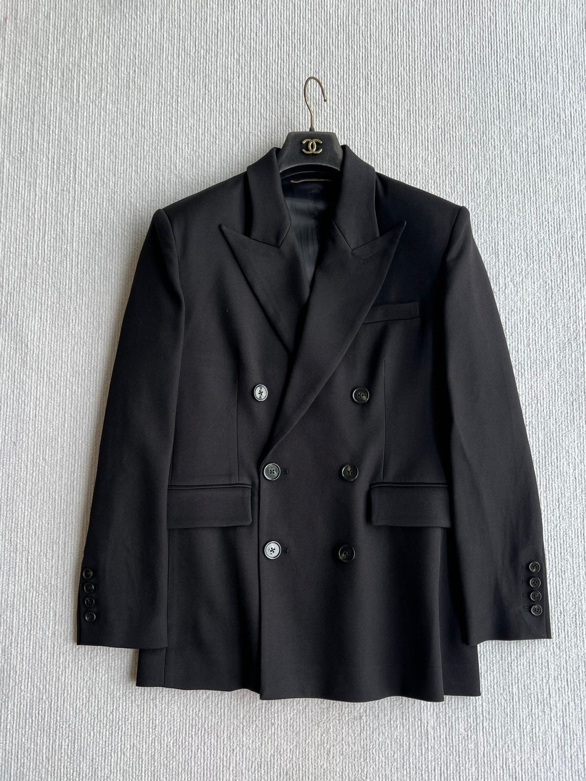 YSL 26s Double Breasted Blazer Black Wool Polyester 434498