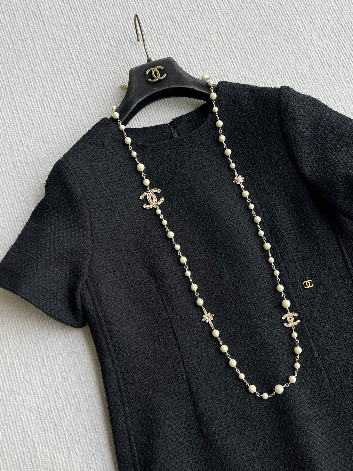 Chanel 26s Tweed Short Sleeve Dress Black Cotton Blend 434474
