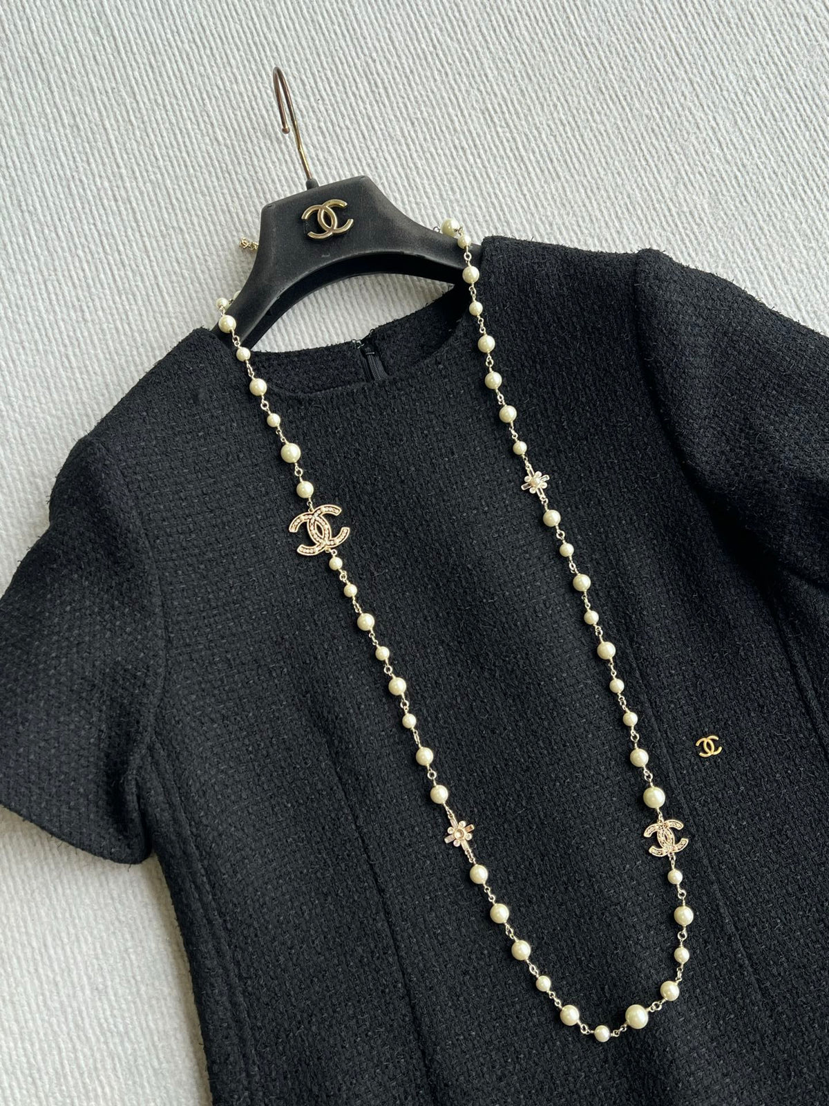 Chanel 26s Tweed Short Sleeve Dress Black Cotton Blend 434474