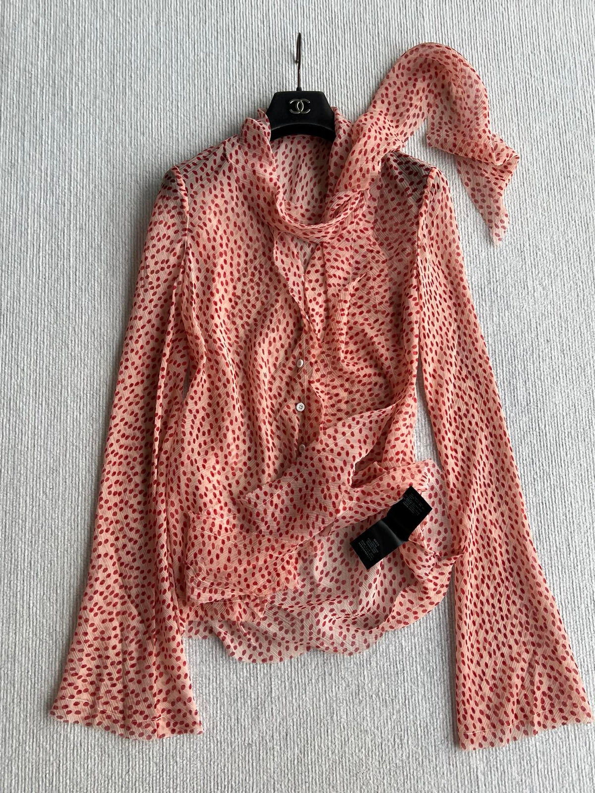 YSL 26s Polka Dot Pussy Bow Blouse Pink Silk Viscose 434505