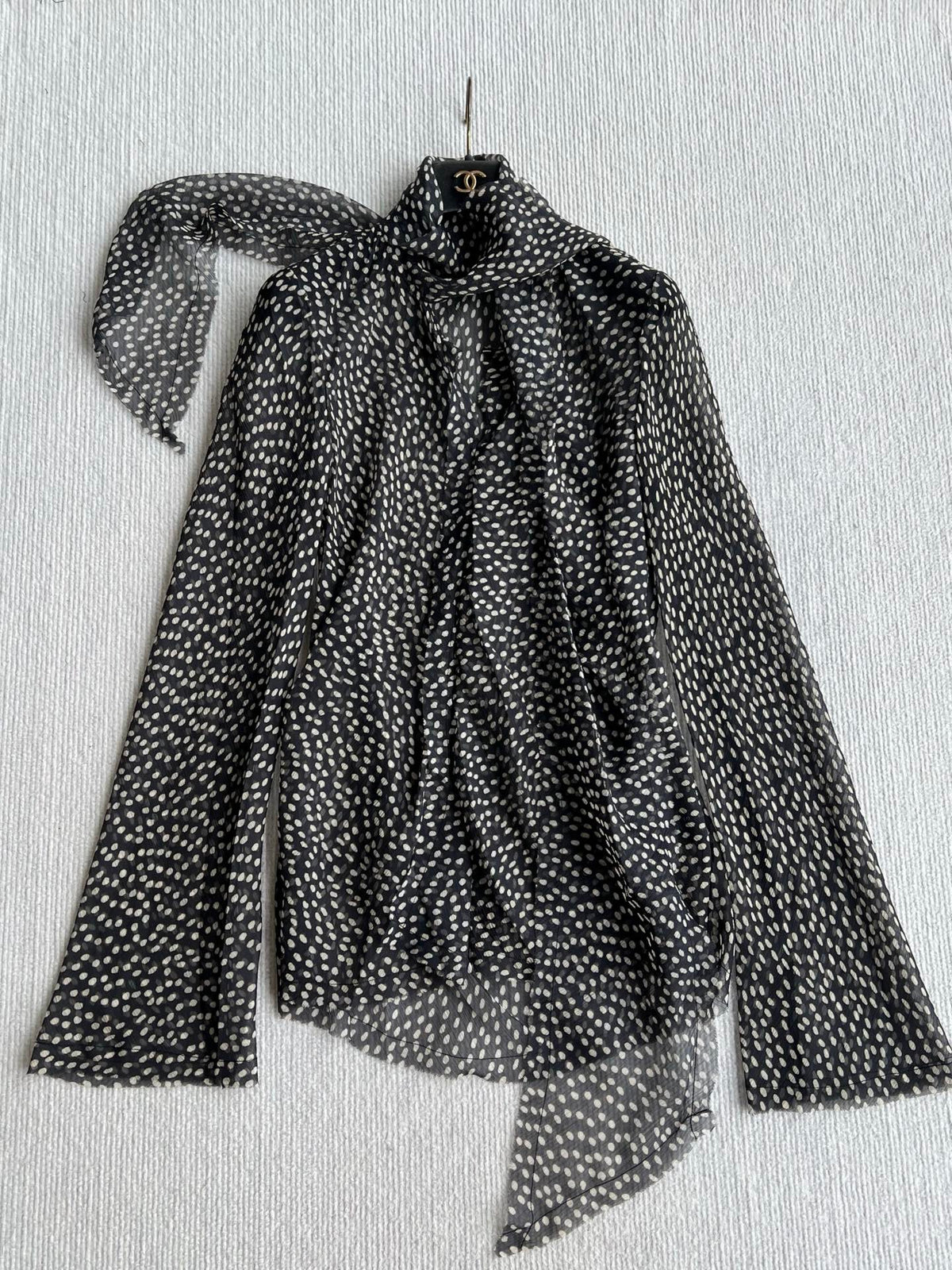 YSL 26s Polka Dot Pussy Bow Blouse Black Silk Viscose 434506