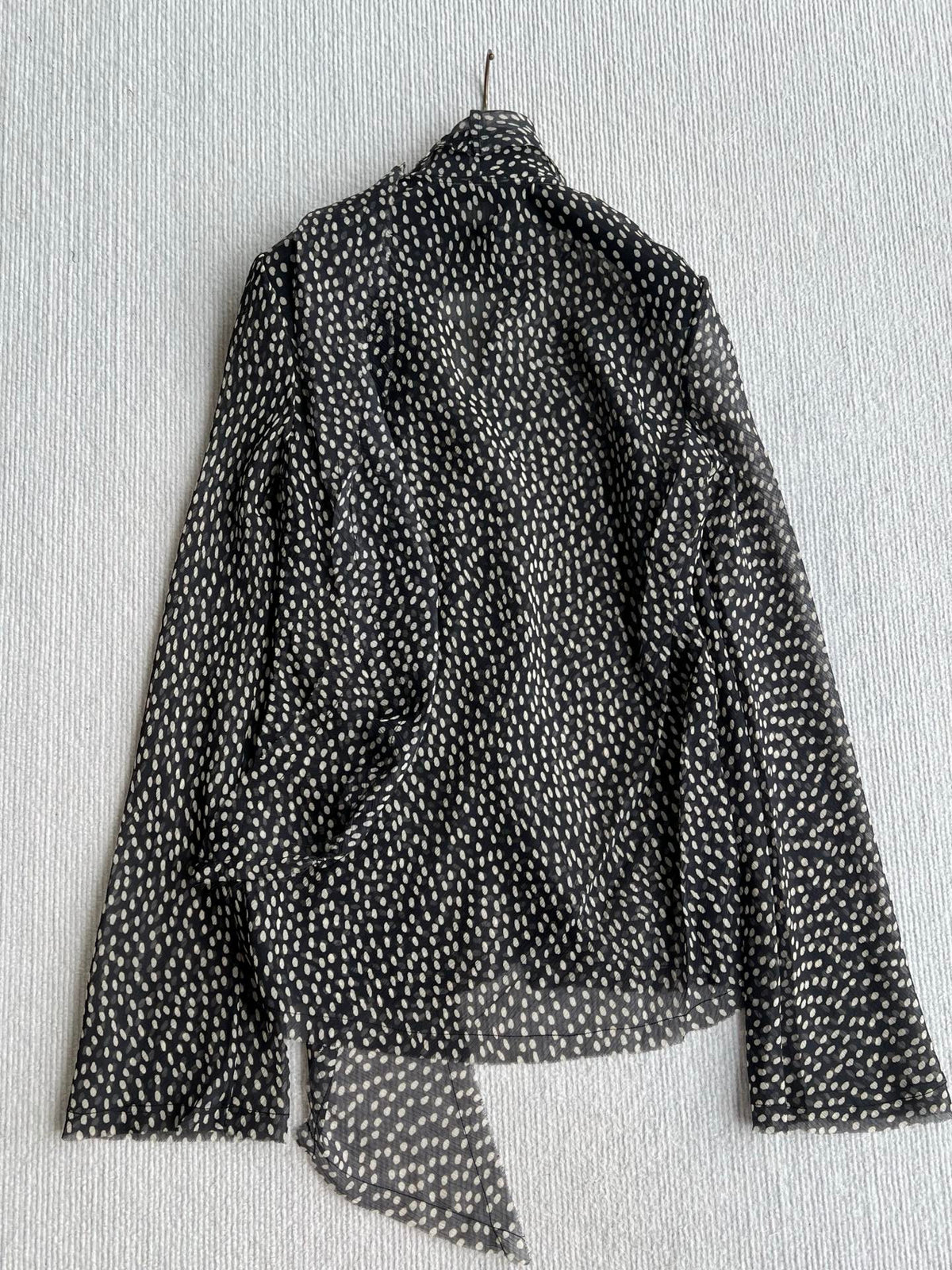 YSL 26s Polka Dot Pussy Bow Blouse Black Silk Viscose 434506