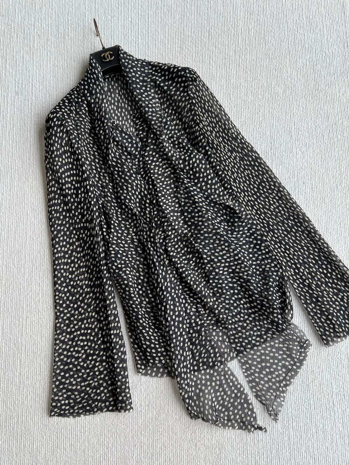 YSL 26s Polka Dot Pussy Bow Blouse Black Silk Viscose 434506