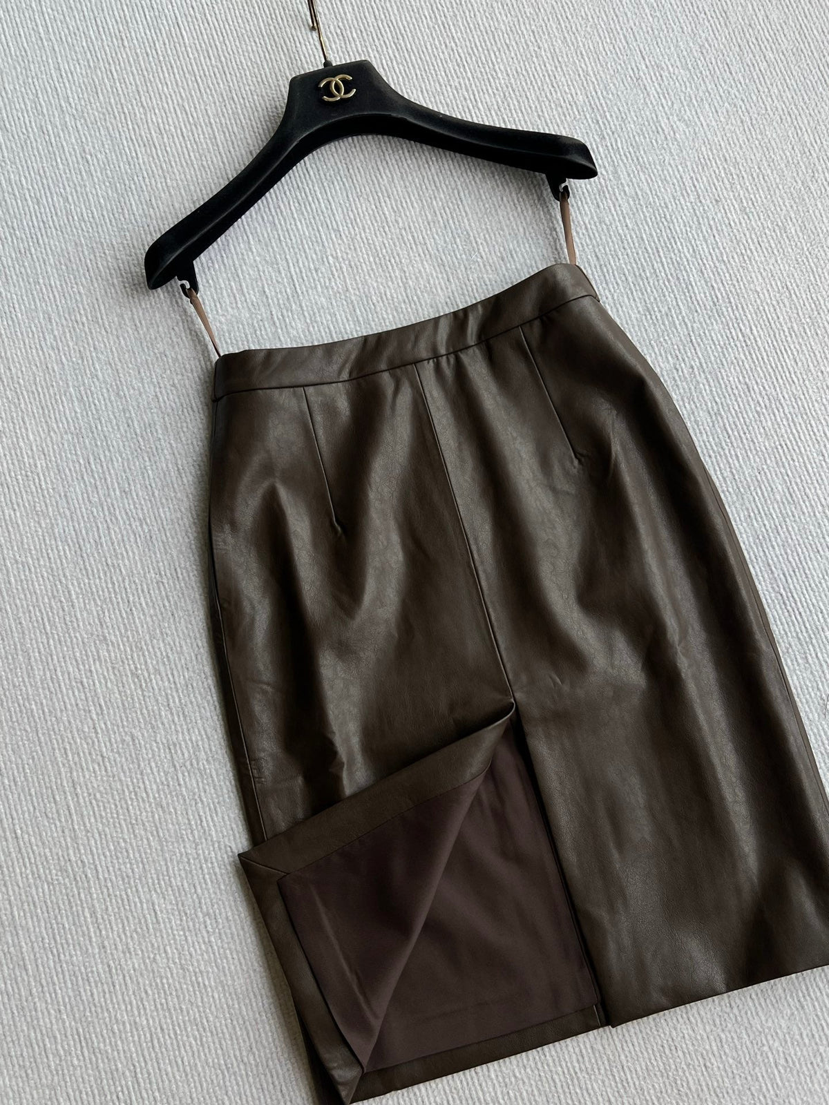 YSL 26s Leather Pencil Skirt Brown PU 434511