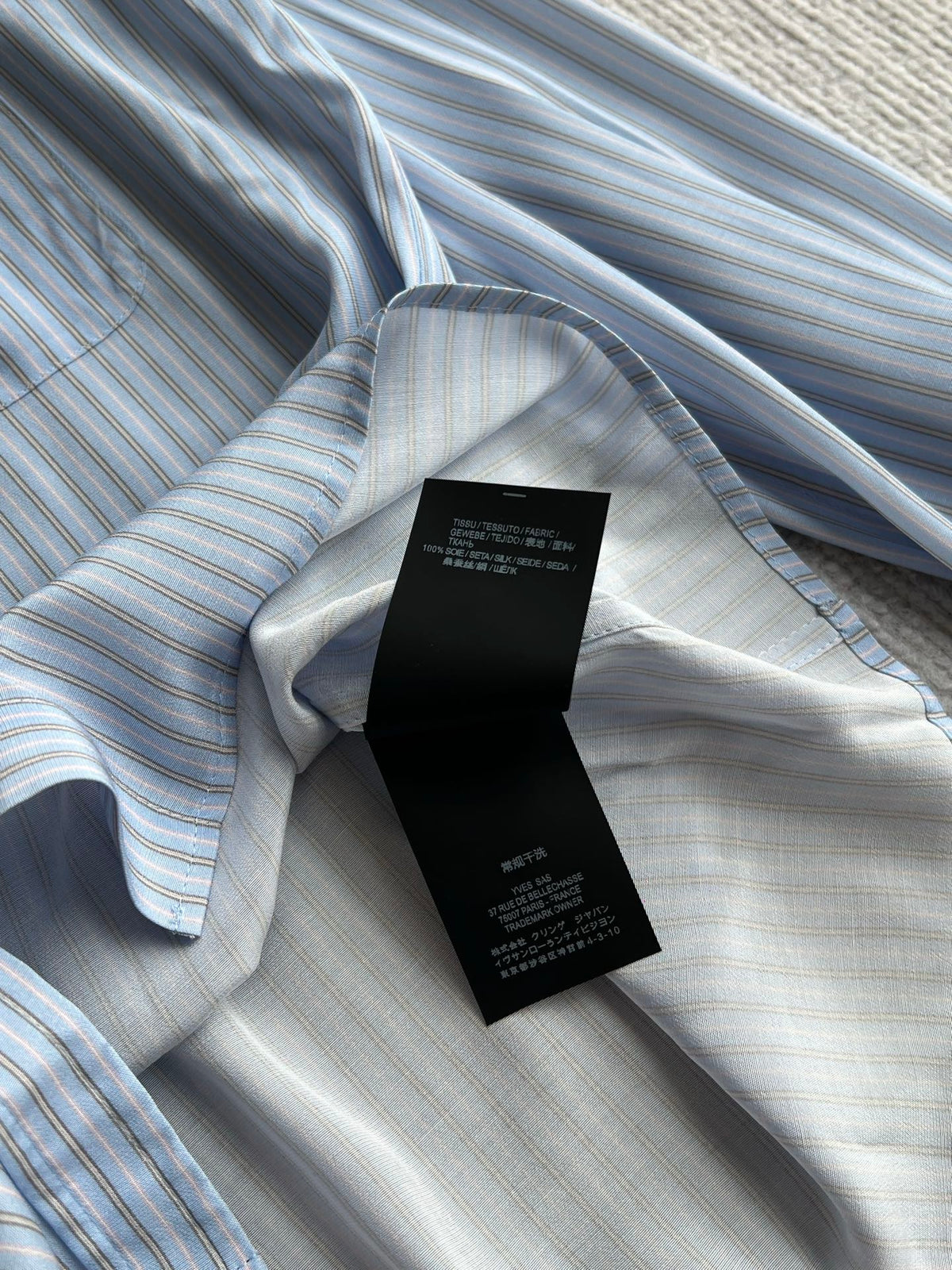 YSL 26s Striped Long Sleeve Shirt Light Blue Silk 434514
