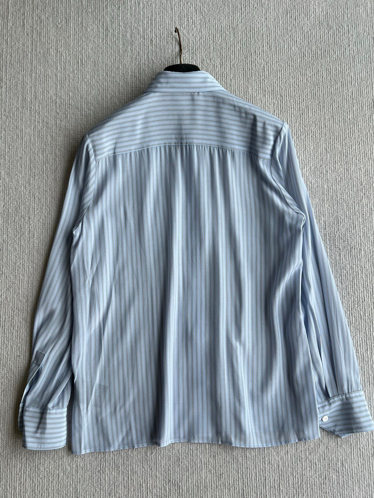YSL 26s Striped Long Sleeve Shirt Light Blue Silk 434514