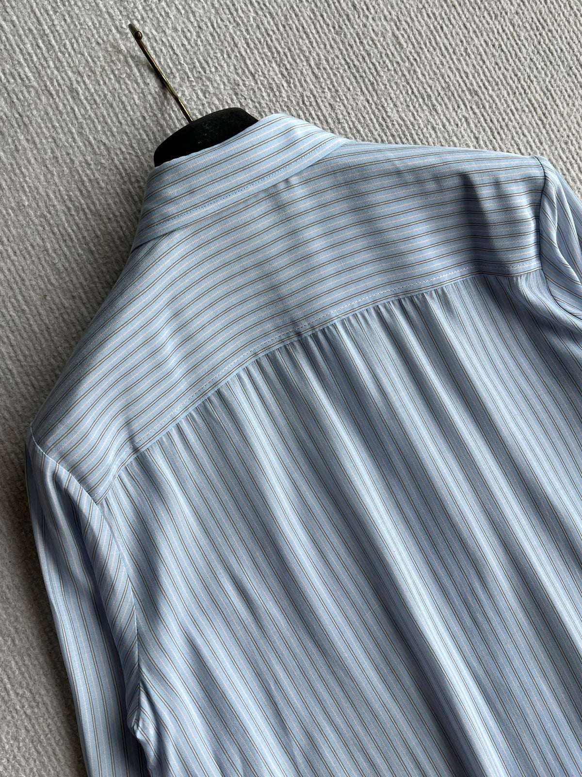 YSL 26s Striped Long Sleeve Shirt Light Blue Silk 434514