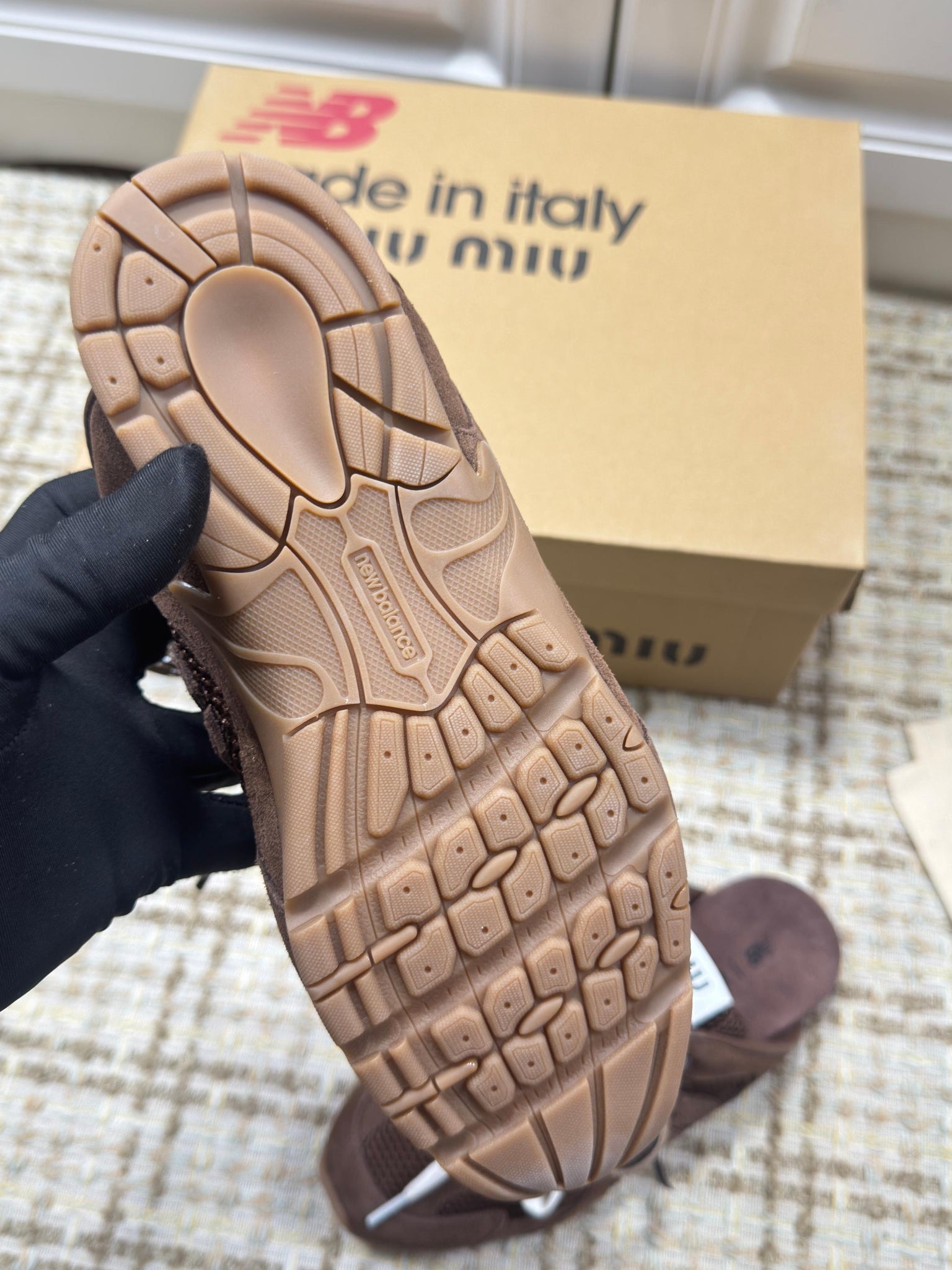 Miumiu 26s New Balance Sneaker Mules In Dark Brown Suede And Mesh