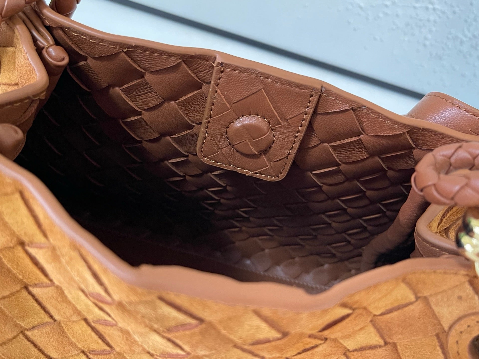 BV Small Parachute 20cm Tan Brown Suede Intrecciato Leather
