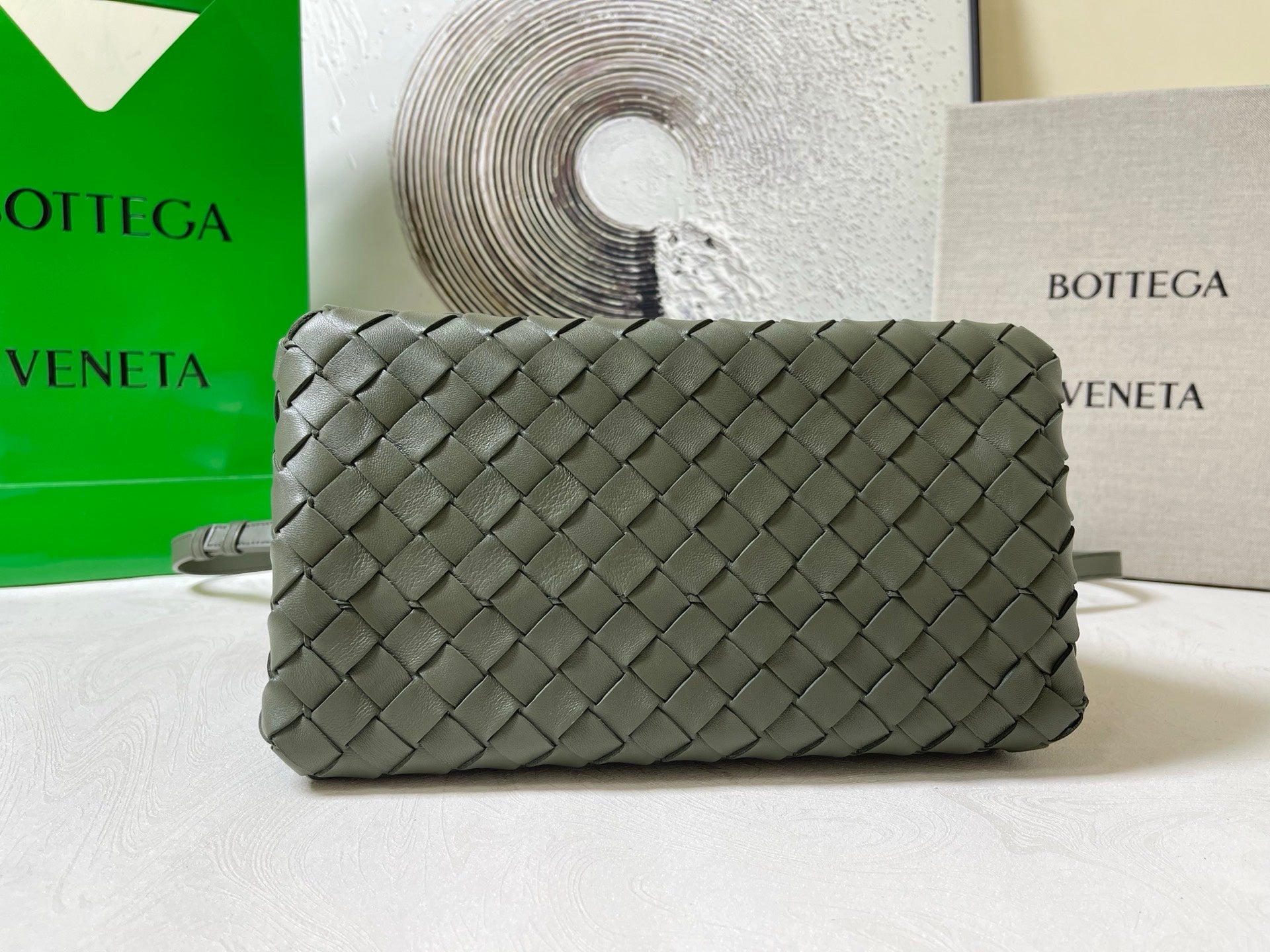 BV Small Parachute 20cm Olive Intrecciato  Leather