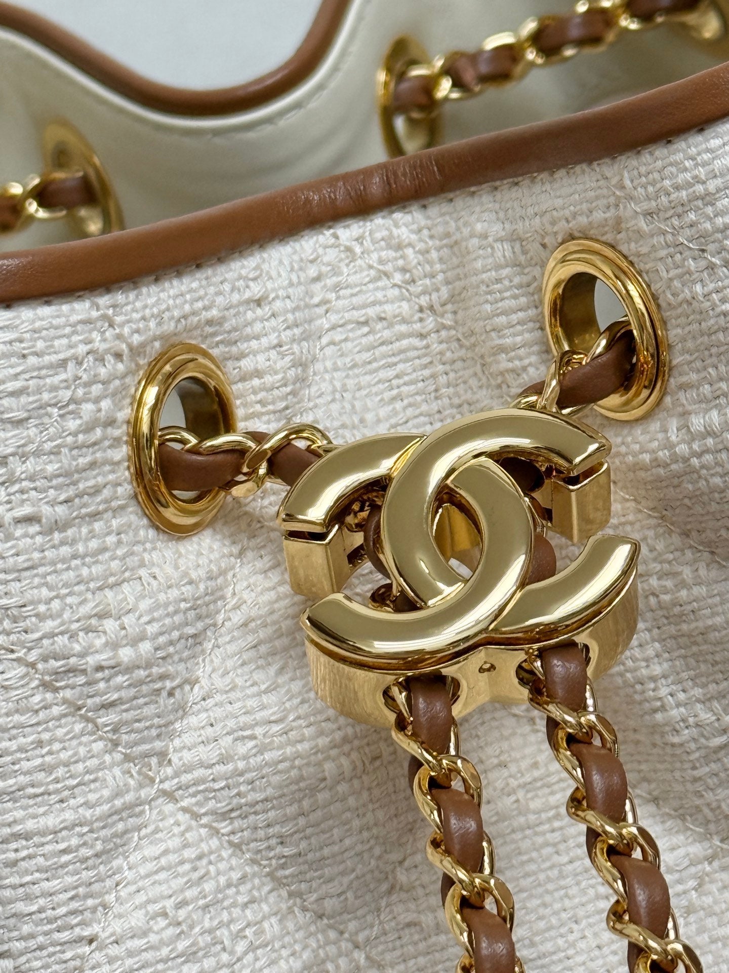 CC 2026ss Small Handbag 25 Ivory Brown Canvas Calfskin