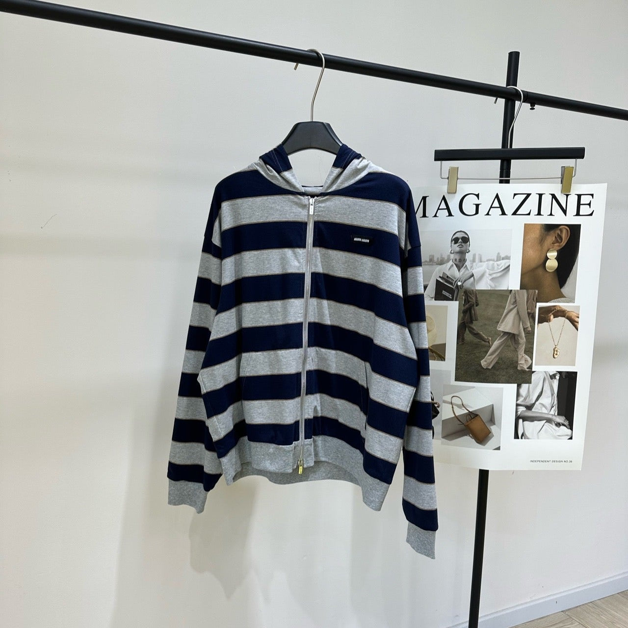 Miu 26s Striped Jersey Hoodie Blue Gray Cotton 349687