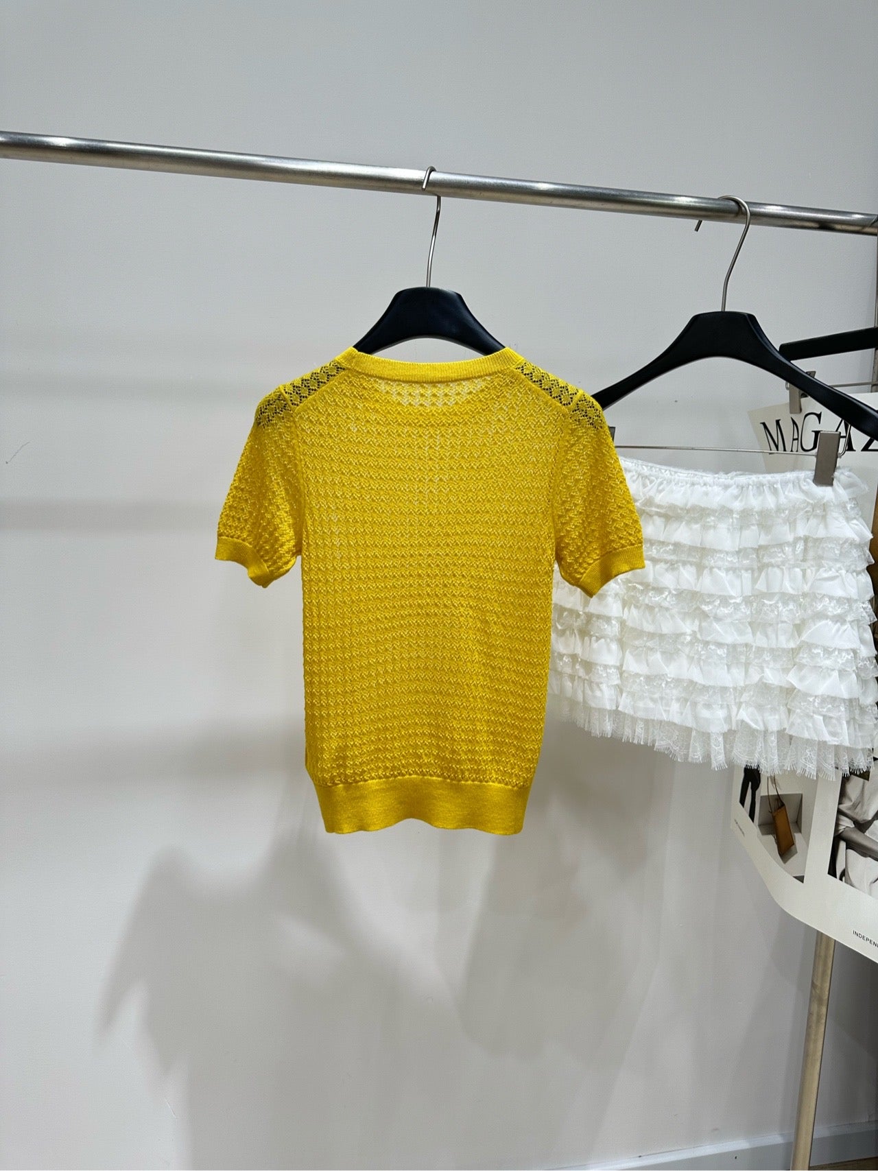 Miu 26s Knitted Openwork Yellow Top Cashmere Silk 409946