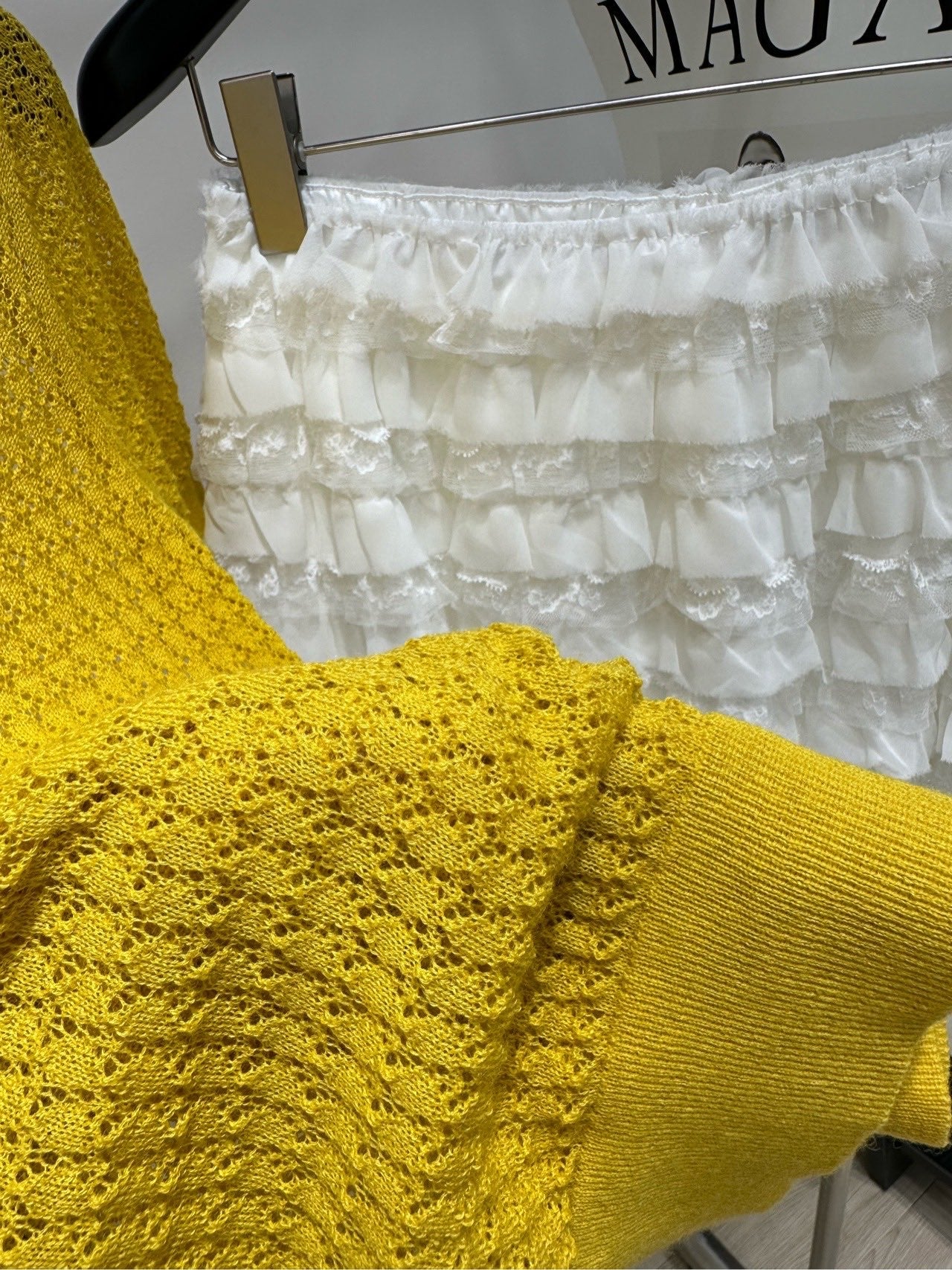 Miu 26s Knitted Openwork Yellow Top Cashmere Silk 409946