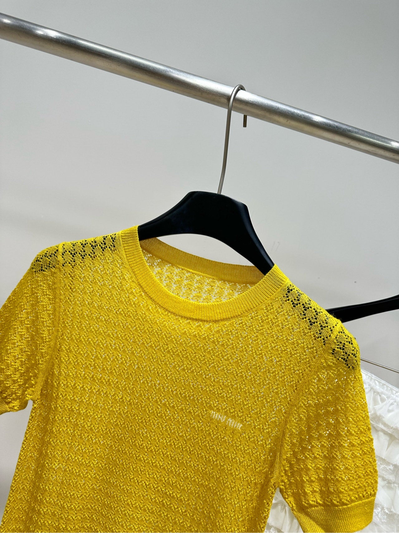 Miu 26s Knitted Openwork Yellow Top Cashmere Silk 409946