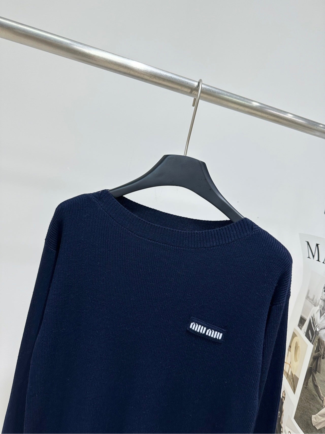 Miu 26s Dark Blue Striped Long-Sleeve T-Shirt Cotton 409872