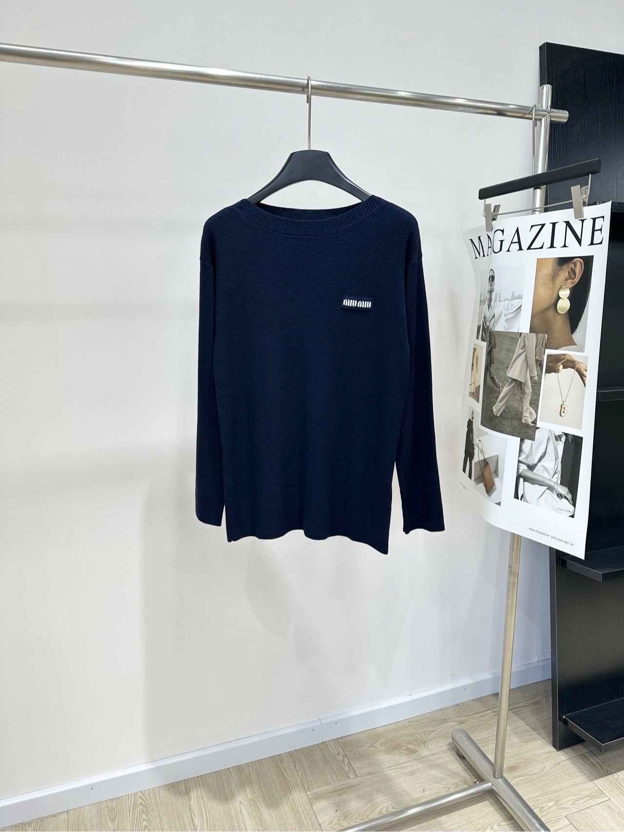 Miu 26s Dark Blue Striped Long-Sleeve T-Shirt Cotton 409872