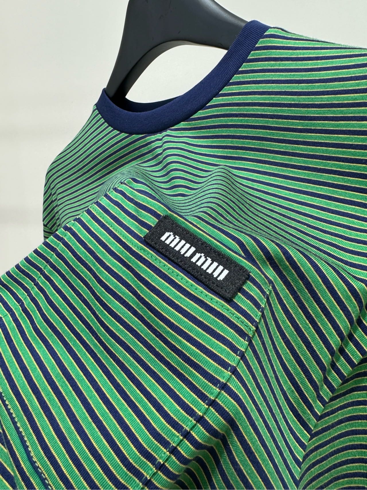 Miu 26s Green Striped Long-Sleeve T-Shirt Cotton 409864
