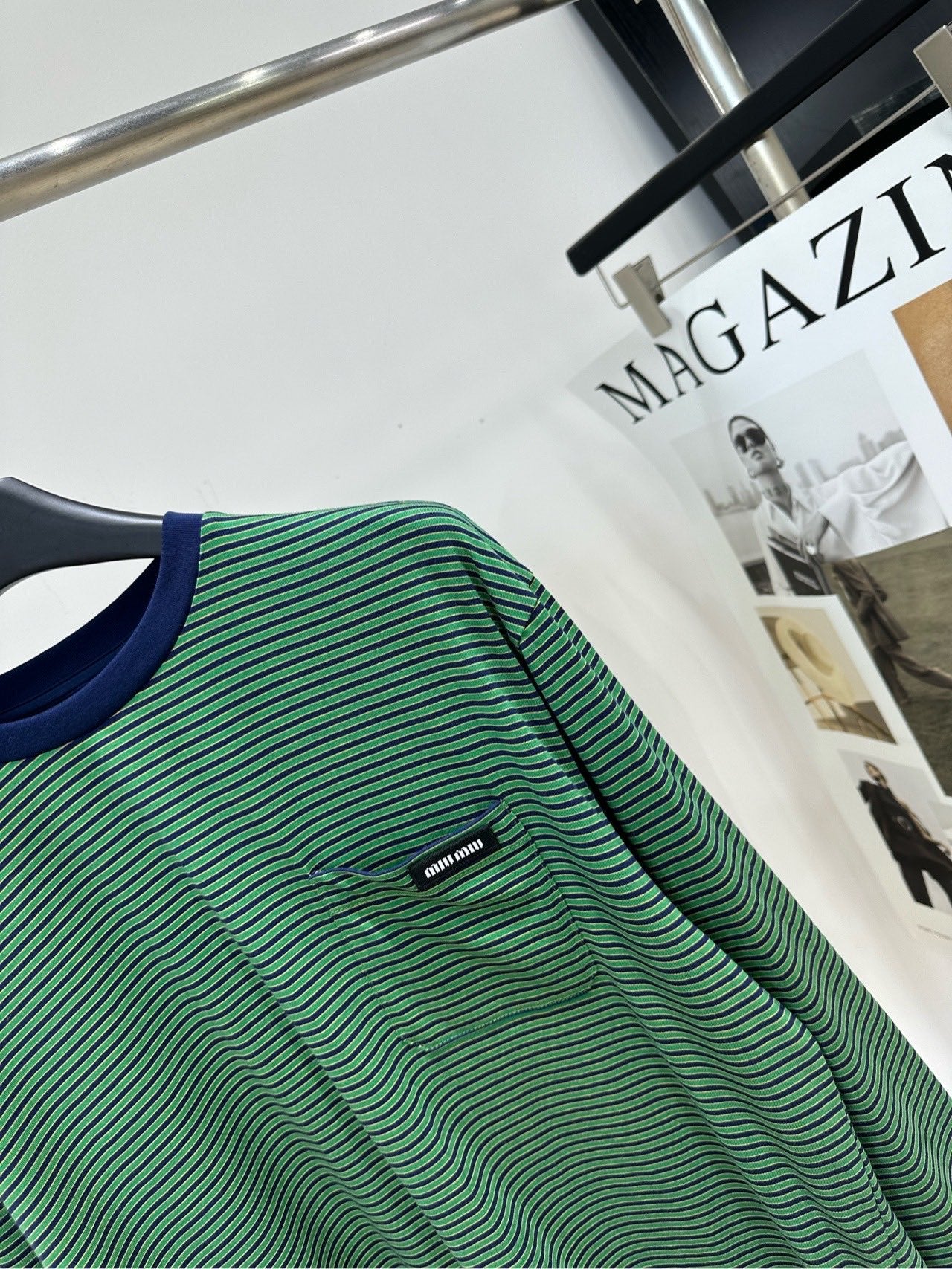 Miu 26s Green Striped Long-Sleeve T-Shirt Cotton 409864