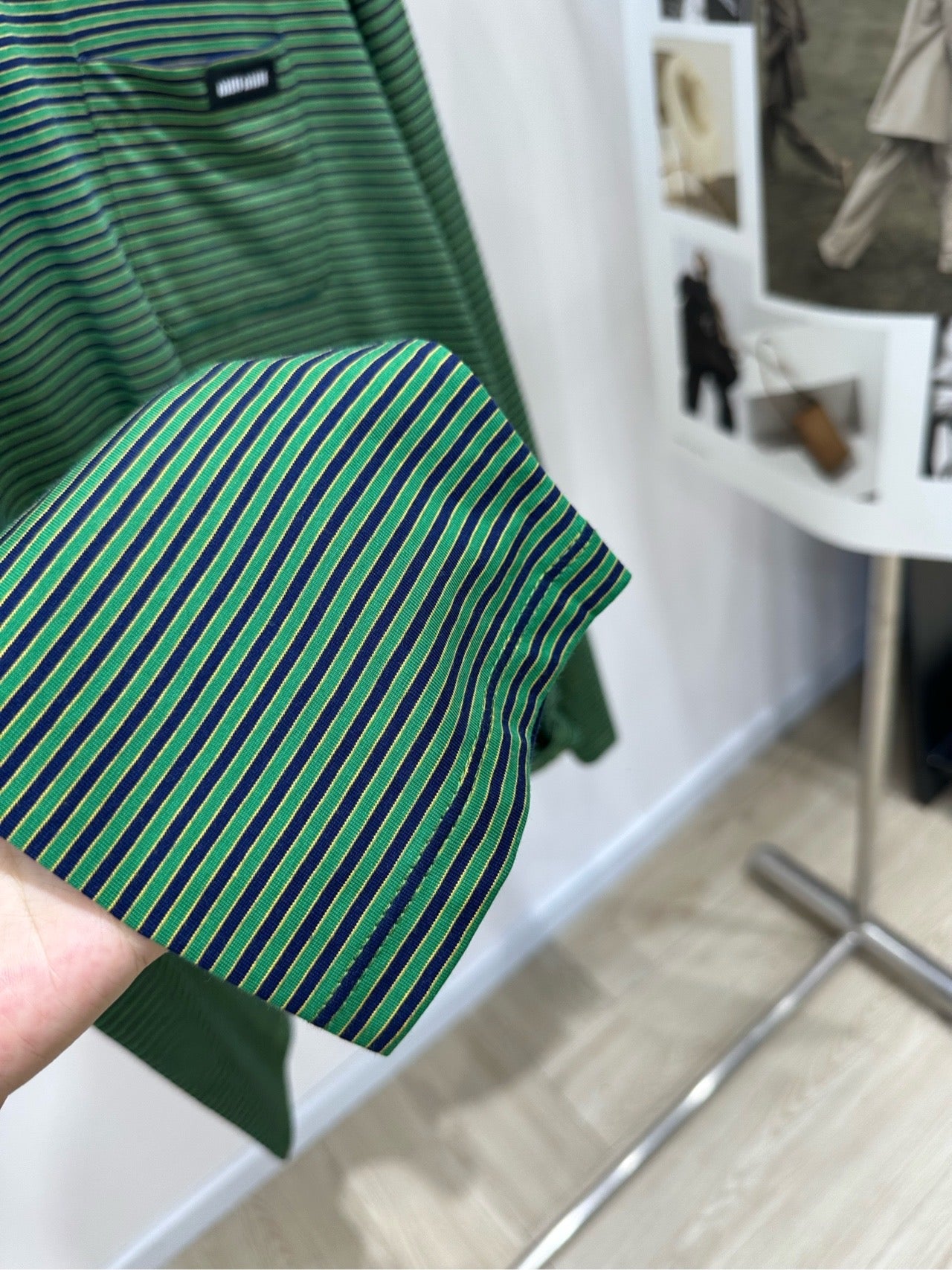 Miu 26s Green Striped Long-Sleeve T-Shirt Cotton 409864