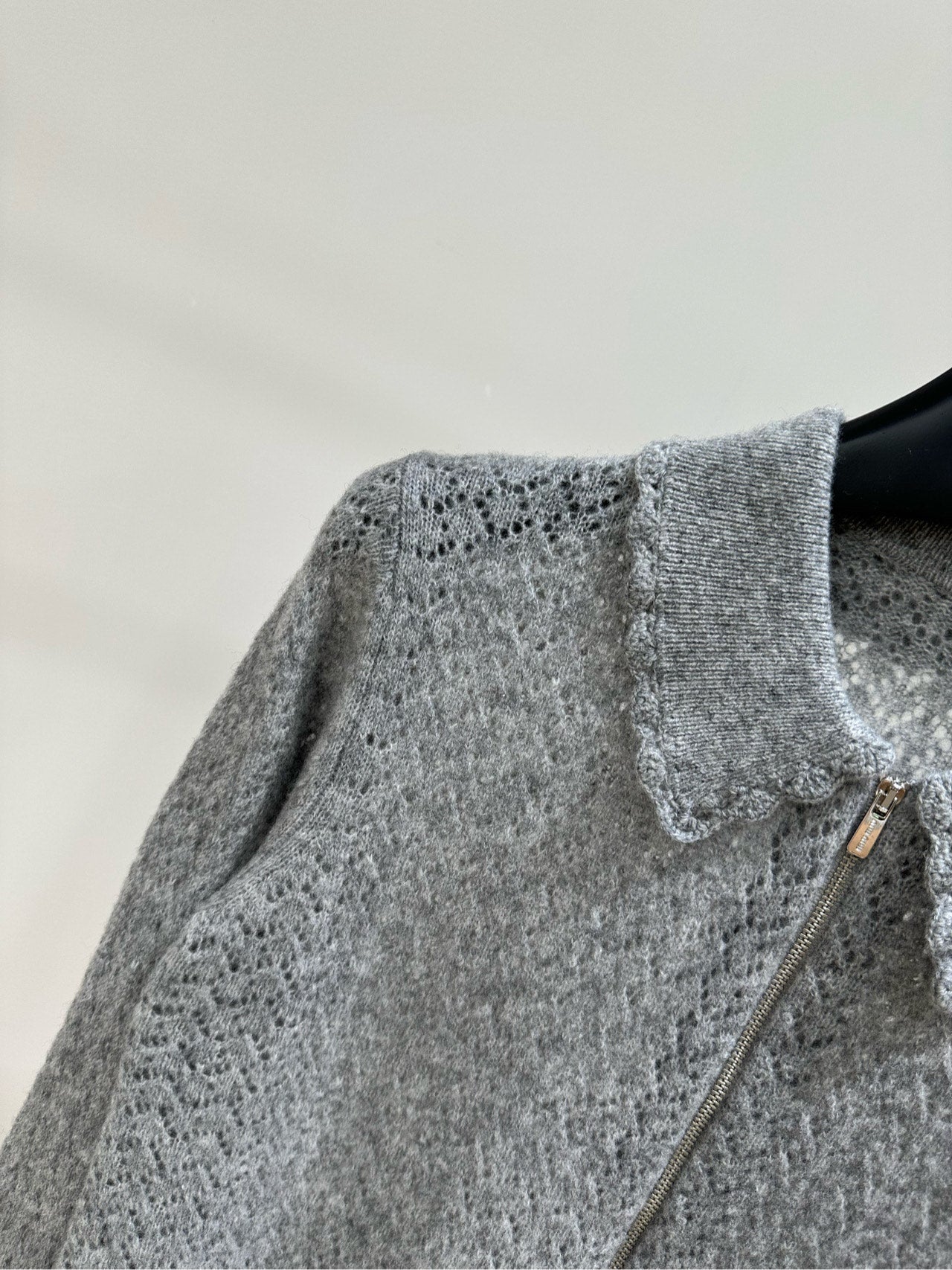 Miu 26s Collar Zipper Cardigan Grey Cashmere Mulberry Silk 417368