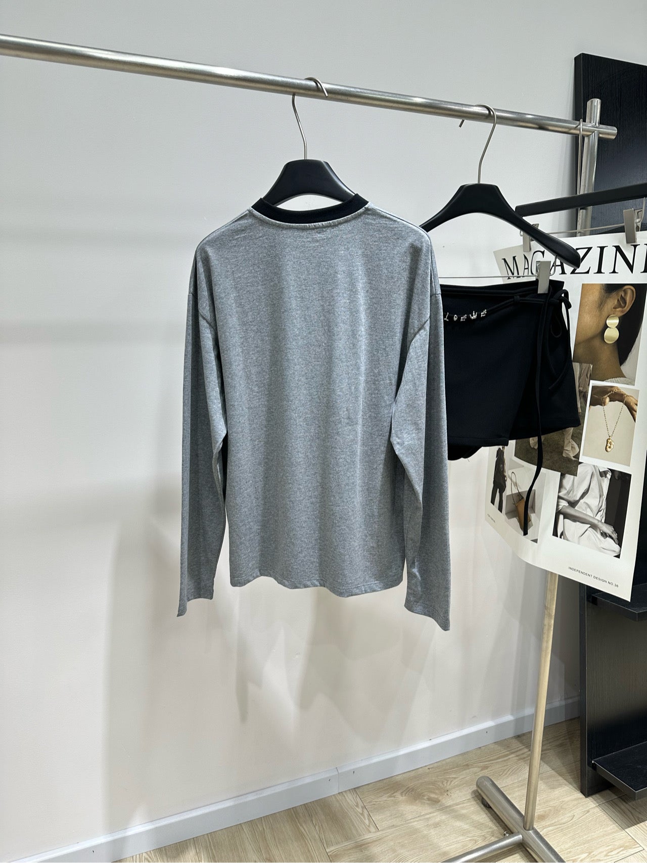 Miu 26s Crew Neck Long Sleeve T-Shirt Grey Cotton 417164
