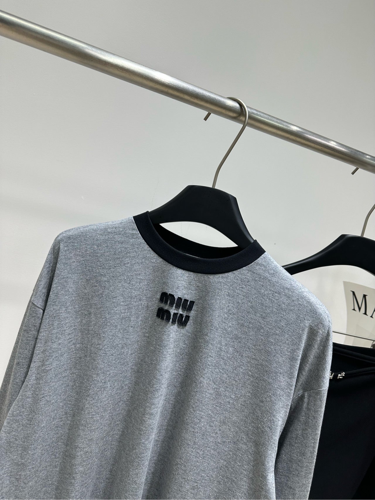 Miu 26s Crew Neck Long Sleeve T-Shirt Grey Cotton 417164