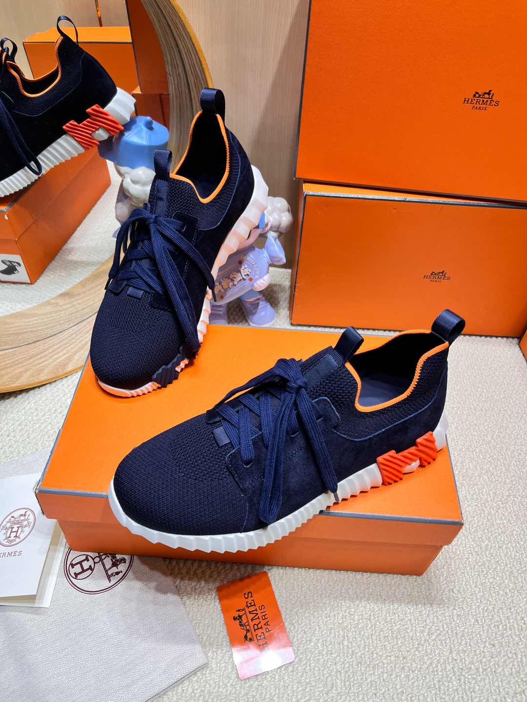 HM Depart Slip-On Sneaker In Navy Blue Knit And Calfskin
