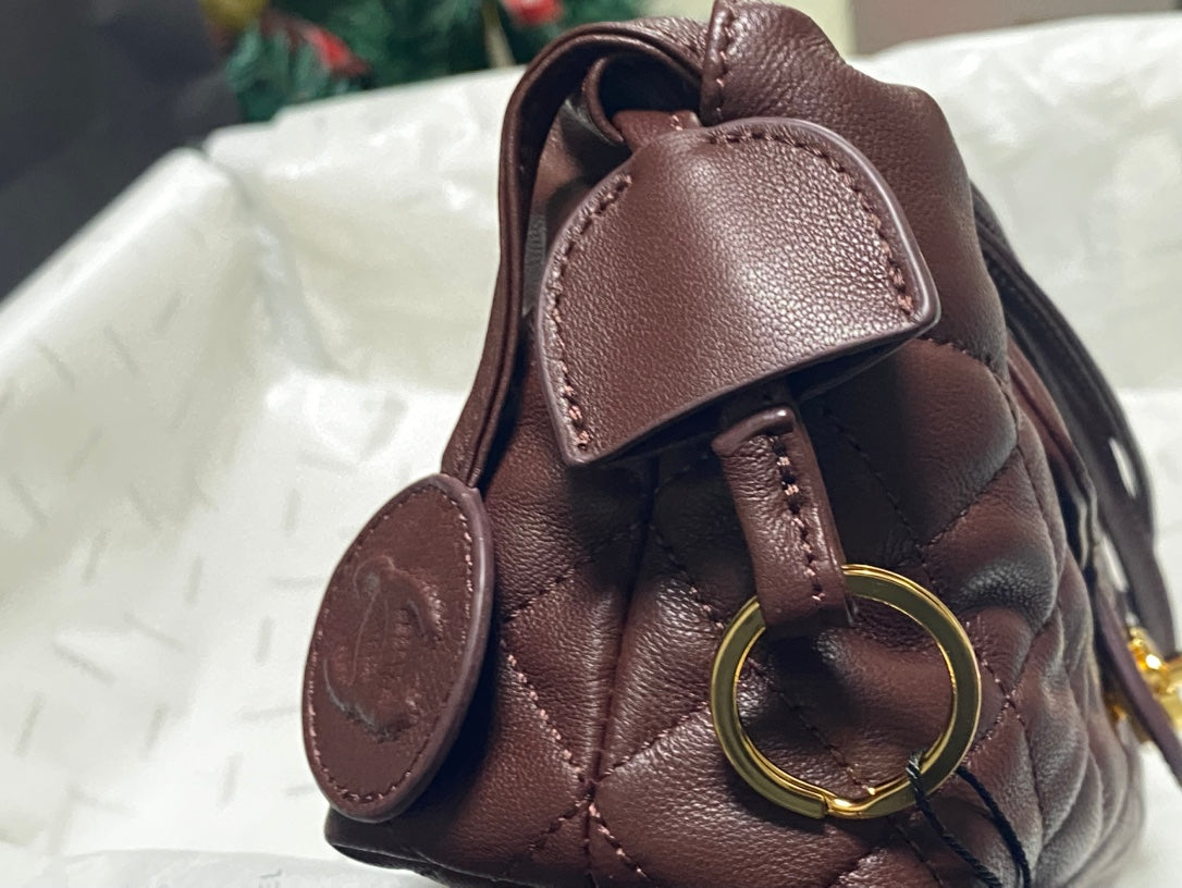 Chanel 2026 Pouch With Leather Strap 25cm Burgundy Calfskin
