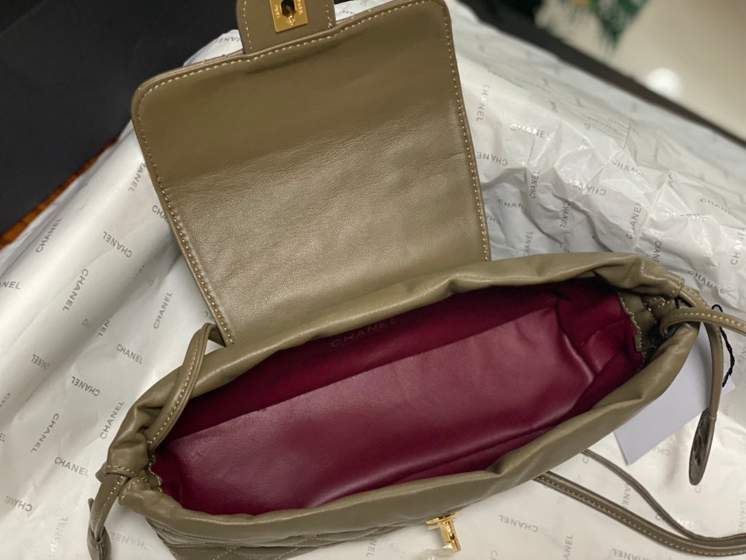 Chanel 2026 Pouch With Leather Strap 25cm Olive Green Calfskin