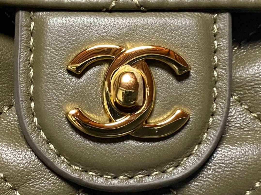Chanel 2026 Pouch With Leather Strap 25cm Olive Green Calfskin