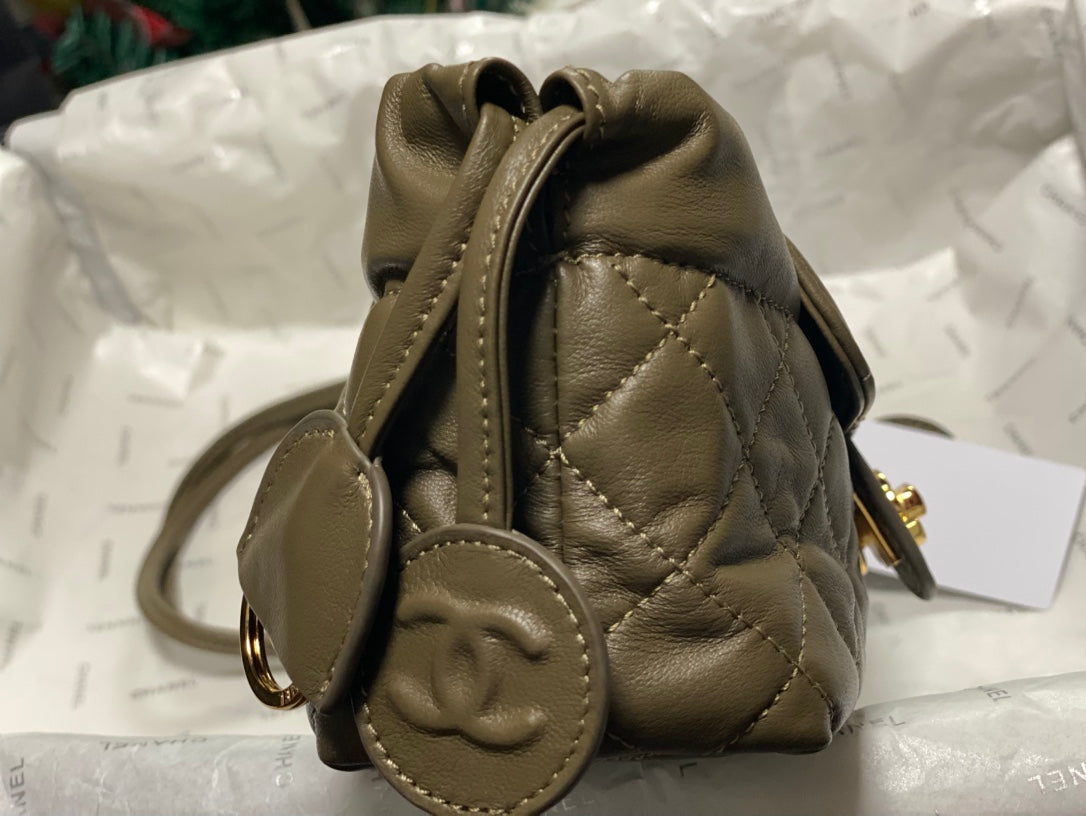 Chanel 2026 Pouch With Leather Strap 25cm Olive Green Calfskin
