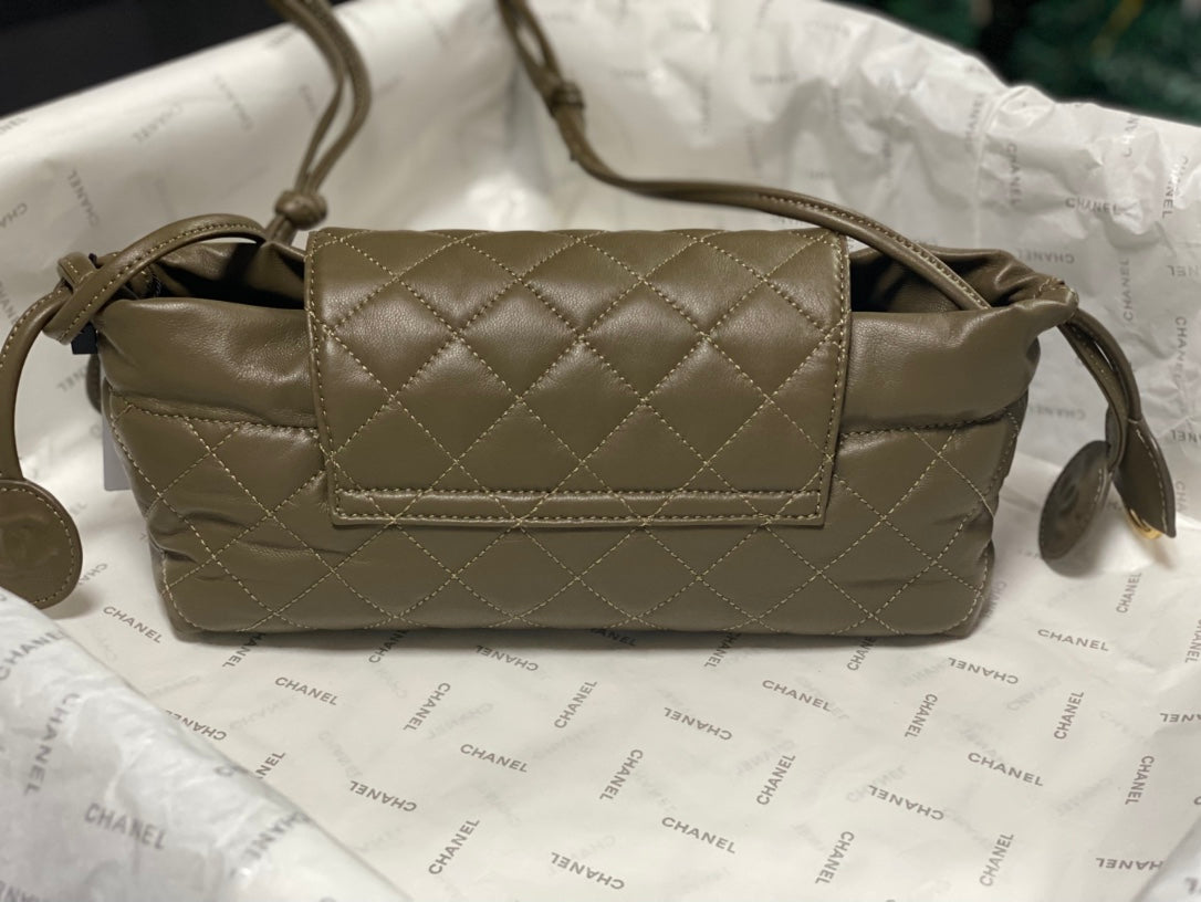 Chanel 2026 Pouch With Leather Strap 25cm Olive Green Calfskin