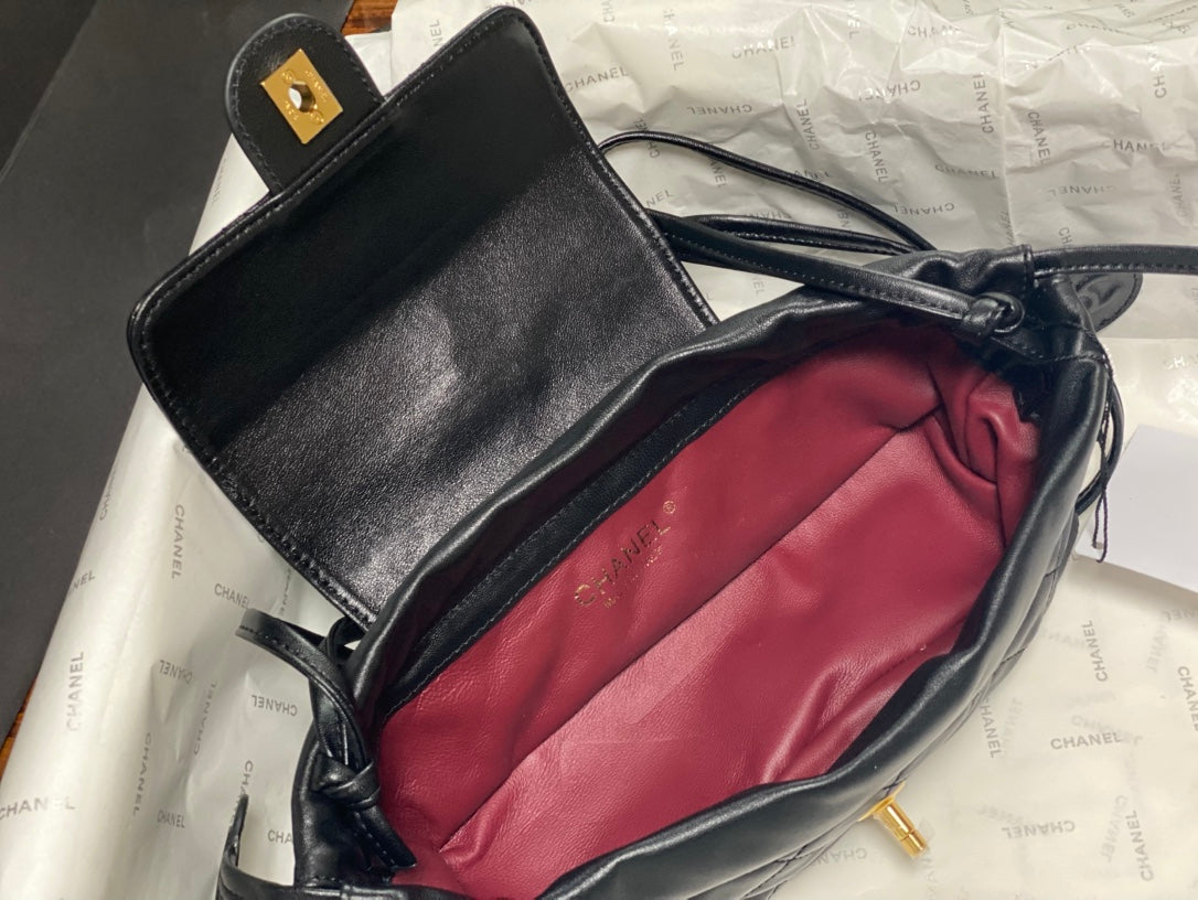 Chanel 2026 Pouch With Leather Strap 25cm Black Calfskin