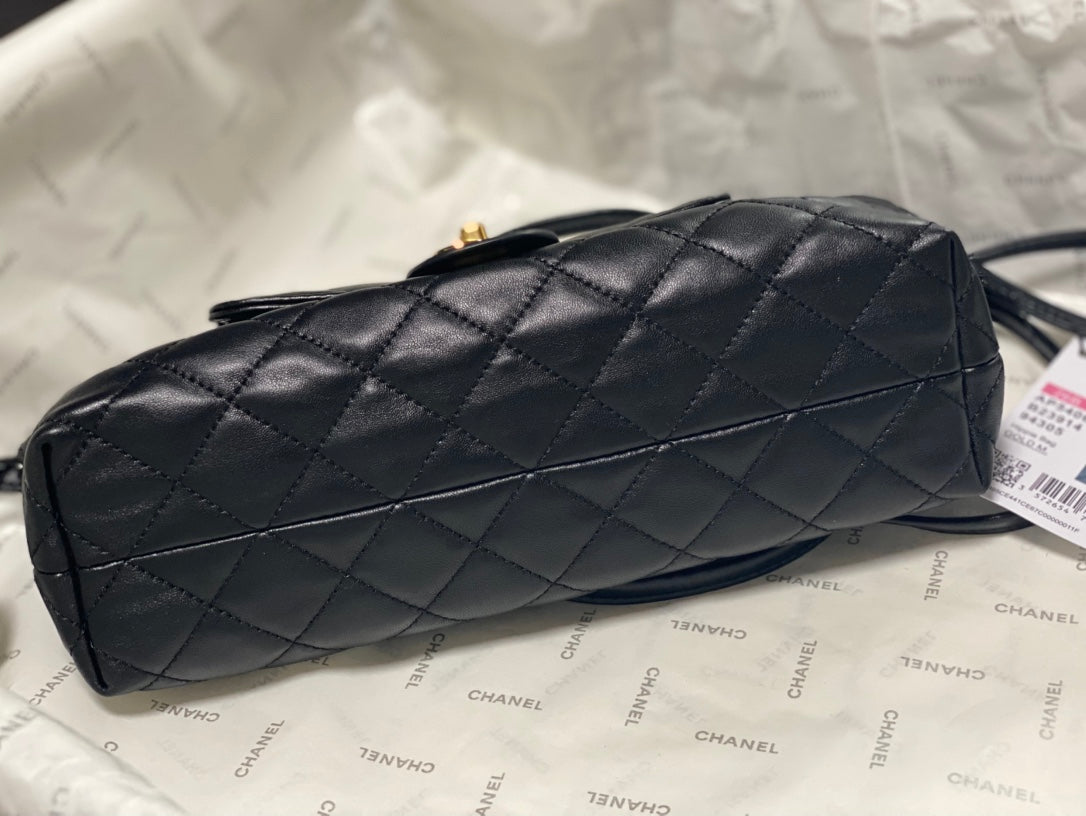 Chanel 2026 Pouch With Leather Strap 25cm Black Calfskin