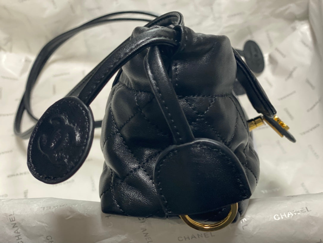 Chanel 2026 Pouch With Leather Strap 25cm Black Calfskin