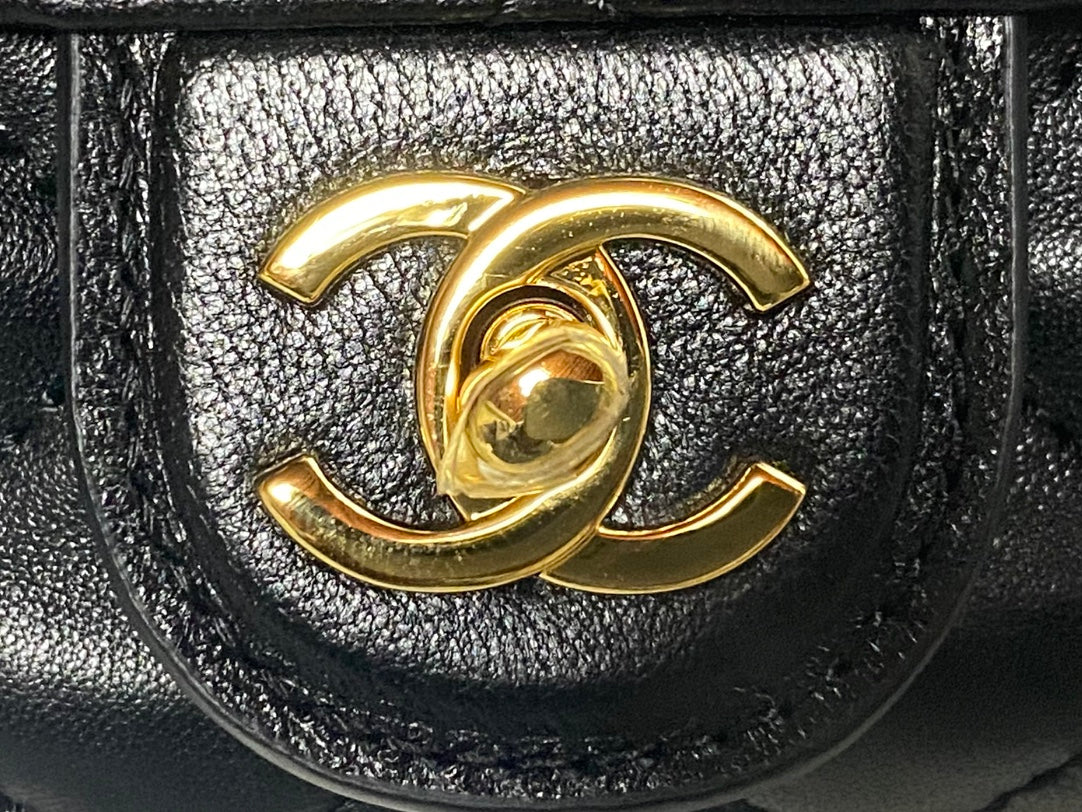 Chanel 2026 Pouch With Leather Strap 25cm Black Calfskin