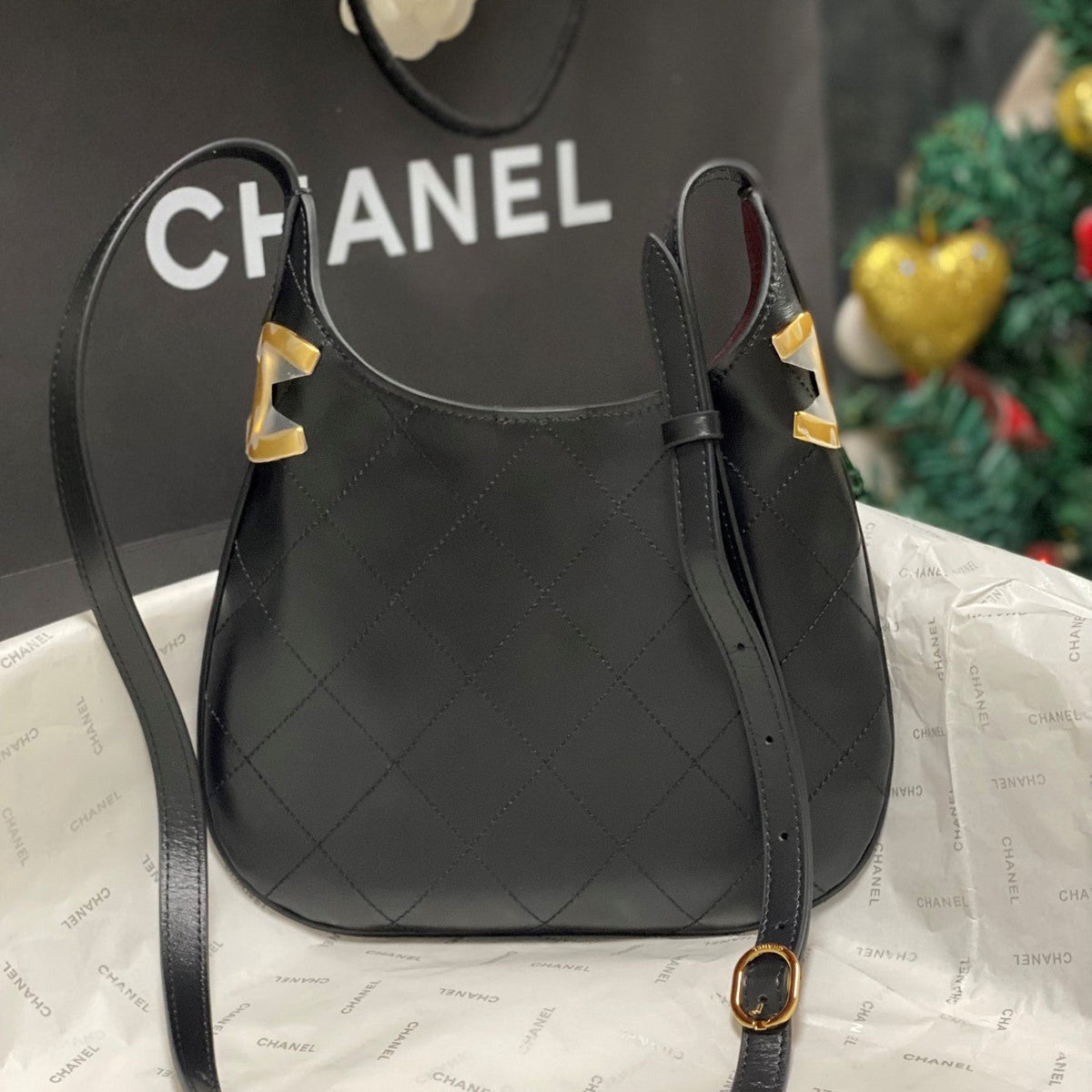 Chanel 2026 Hobo Bag AS6479 Black Lambskin Leather