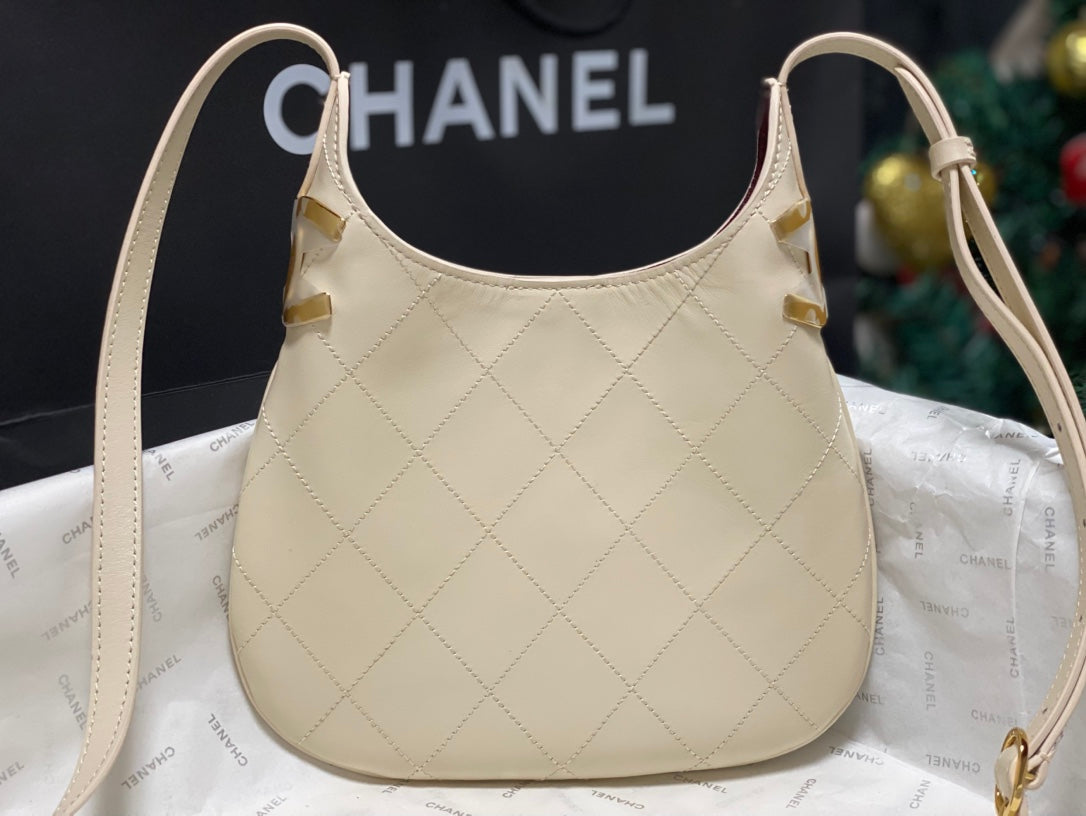 Chanel 2026 Hobo Bag AS6479 Ecru Lambskin Leather