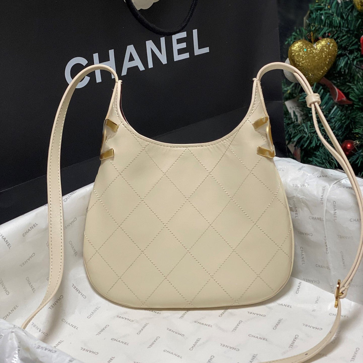 Chanel 2026 Hobo Bag AS6479 Ecru Lambskin Leather