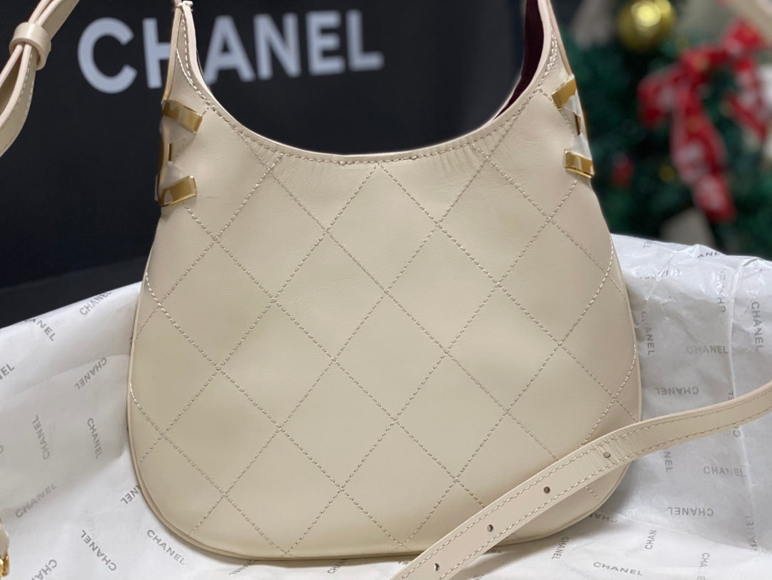 Chanel 2026 Hobo Bag AS6479 Ecru Lambskin Leather