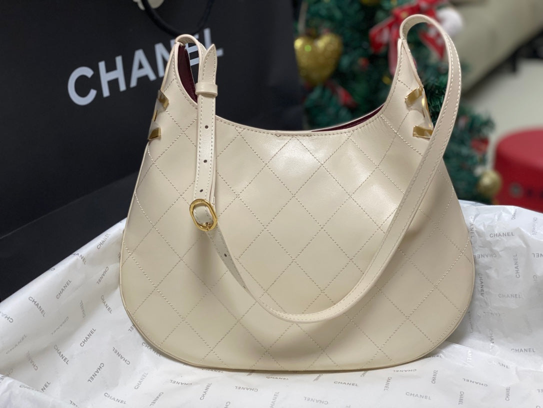 Chanel 2026 AS6478 Hobo Bag Ecru Lambskin Leather