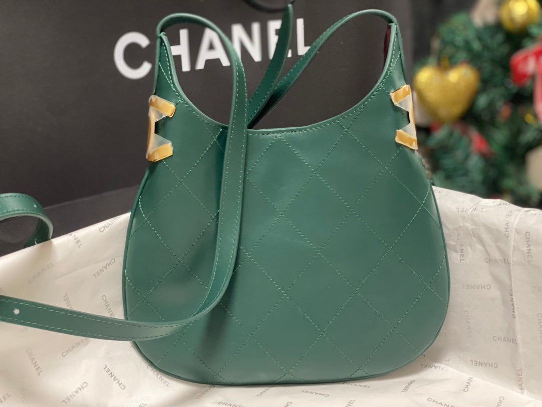 Chanel 2026 Hobo Bag AS6479 Dark Green Lambskin Leather