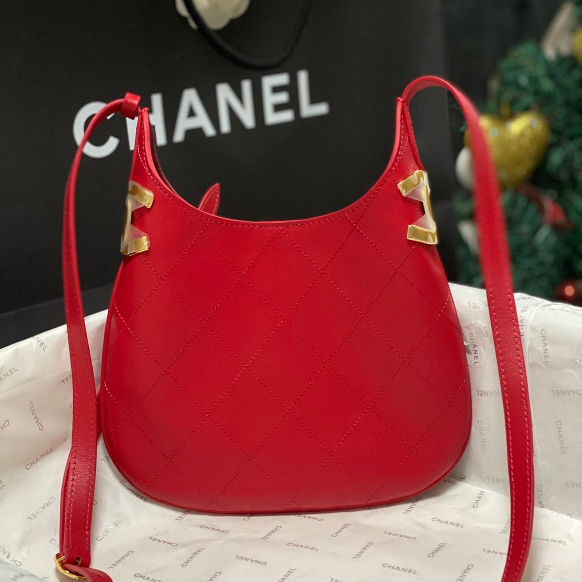 Chanel 2026 Hobo Bag AS6479 Red Lambskin Leather