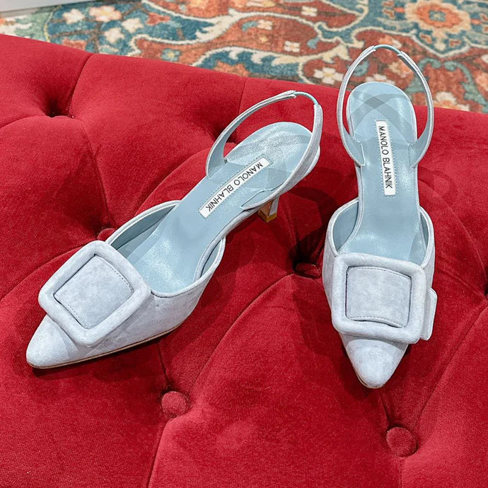 Manolo Blahnik High-Heeled Sandal 70mm Light Blue Suede Leather 598557