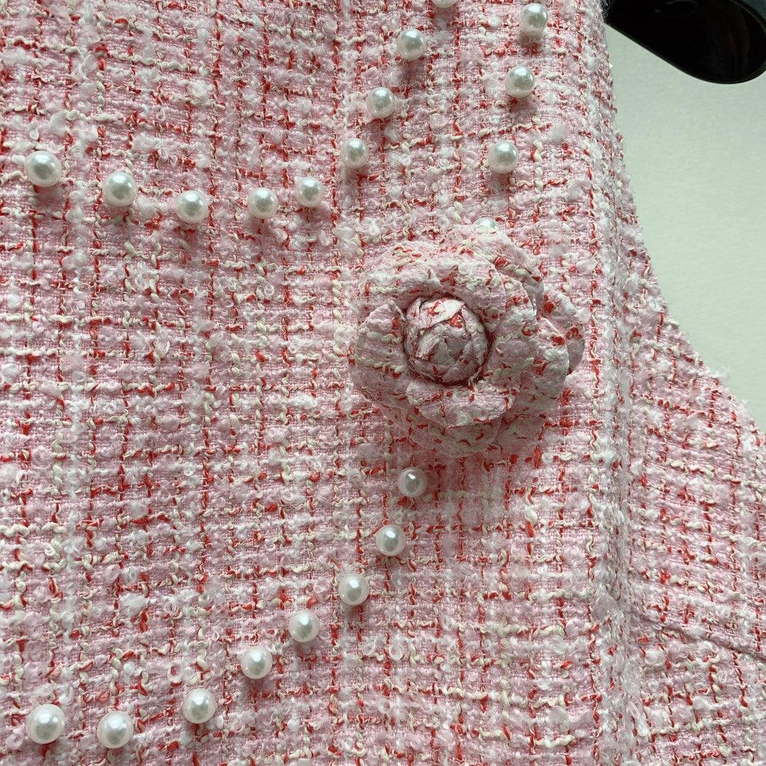 CC 25 Flower Woven Dress Tweed Pink Polyester Cotton 257307