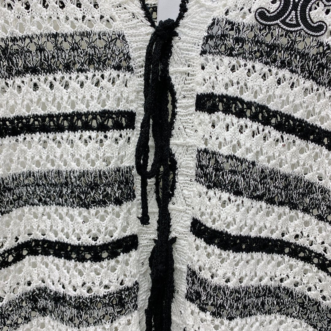 Celine 25 Striped Sleeveless Vest Black White Wool Polyester 277571